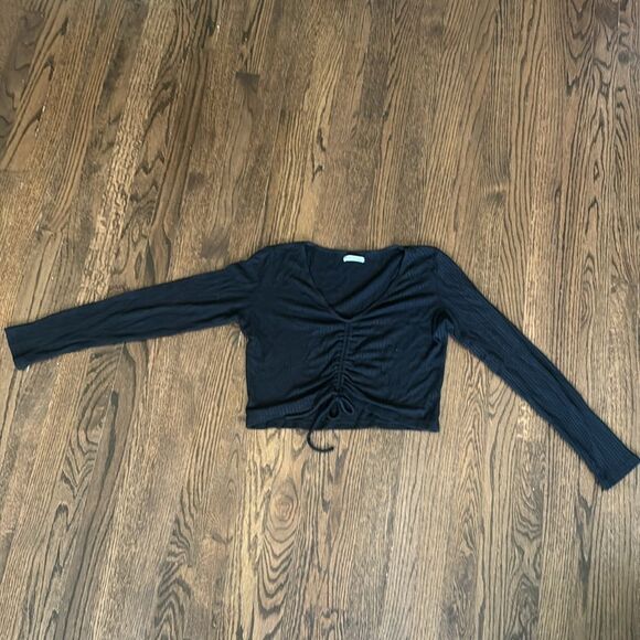 Reformation Black Crop Long Sleeve Tee size Large - Picture 3 of 6